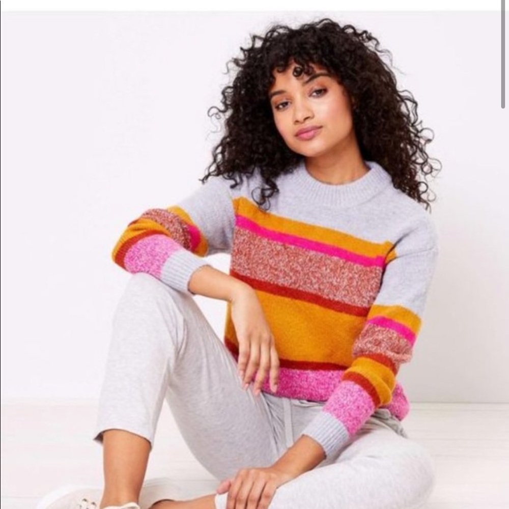Lou & Grey Pink Multi Stripe Crew Neck Sweater